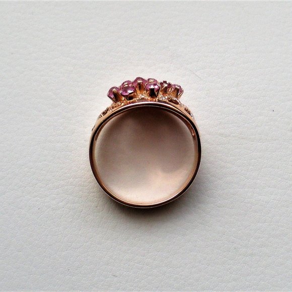 Russian USSR 14K 583 Rose Pink Gold Pink Tourmaline Cluster Basket Weave Ring - Picture 5 of 8